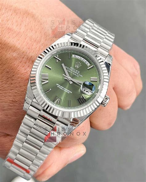 rolex day date olive green white gold|rolex oyster day date 40.